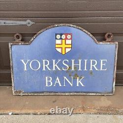 Panneau suspendu double face en émail porcelaine de la Yorkshire Bank