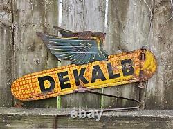 Panneau tournant Dekalb Double Face En Métal Ancien Authentique Original corn volant