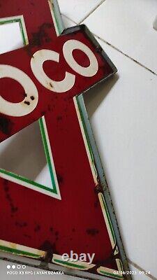 Panneau triangulaire en porcelaine vintage Conoco DOUBLE FACE