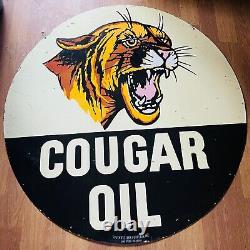 'Panonceau double face en émail lourd de 48 pouces avec motif de tigre et inscription 'Cougar Oil''