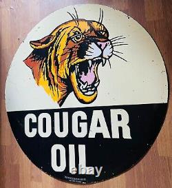 'Panonceau double face en émail lourd de 48 pouces avec motif de tigre et inscription 'Cougar Oil''