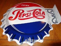 Pepsi Cola Panneau Métallique à Double Face de 14 pouces, Vintage, en Excellent État # 603