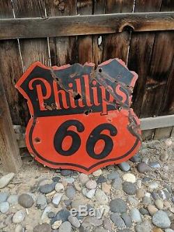 Phillips Originale 66 Porcelain Double Face Sign 30. Sps 55 Gaz Vintage Et Huile