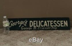 Plaque Originale En Métal Double Face De George's Delicatessen Deli, Années 1940