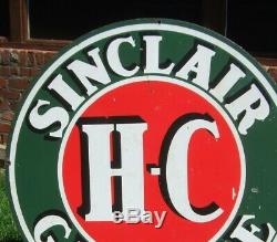Plaque Originale En Porcelaine Recto-verso Sinclair Hc 48 Pouces, Bel État Vintage