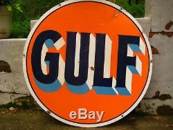 Plaque Vintage Gulf Gas En Porcelaine 42