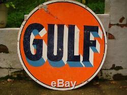 Plaque Vintage Gulf Gas En Porcelaine 42