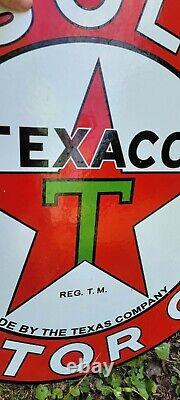 Plaque d'émail publicitaire TEXACO essence moteur 24 faces en porcelaine