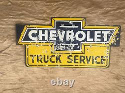 Plaque émaillée Chevrolet en porcelaine, dimensions 36x18 pouces, double face.