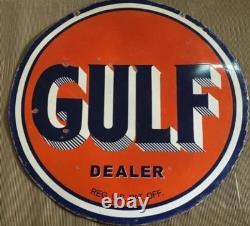 Plaque émaillée Gulf Dealer en porcelaine, taille 30 x 30 pouces, double face
