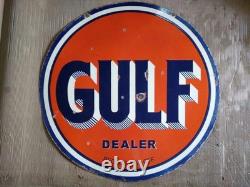 Plaque émaillée Gulf Dealer en porcelaine, taille 30 x 30 pouces, double face