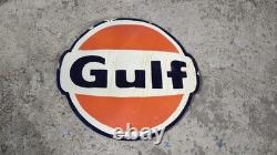 Plaque émaillée Gulf en porcelaine, taille 29 pouces, double face