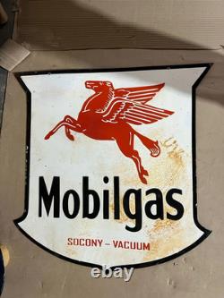 Plaque émaillée Mobilgas en porcelaine 36 x 36 pouces double face