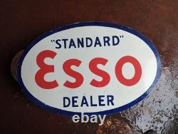 Plaque émaillée en porcelaine Esso Standard, taille 36 x 24 pouces, double face