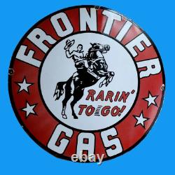 Plaque émaillée en porcelaine Gas Frontier, taille 30 x 30 pouces, double face