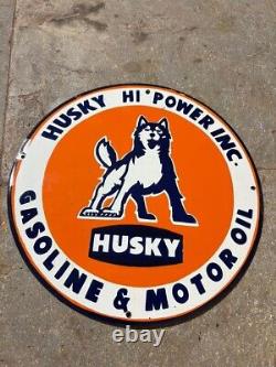 Plaque émaillée en porcelaine Huile moteur à essence Husky 36 pouces double face