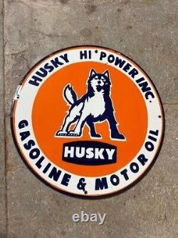 Plaque émaillée en porcelaine Huile moteur à essence Husky 36 pouces double face