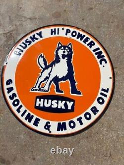 Plaque émaillée en porcelaine Huile moteur à essence Husky 36 pouces double face