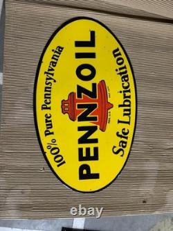 Plaque émaillée en porcelaine Pennzoil 30 x 20 pouces double face