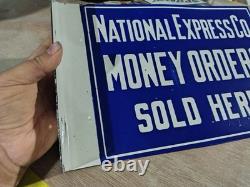 Plaque en émail vitrifié « Mandat postal », 13 × 9 pouces, à bride, double face