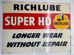 Plaque en étain vintage double face Richfield Richlube Oil Rack Gas Garage Original