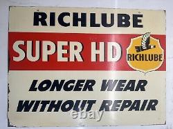 Plaque en étain vintage double face Richfield Richlube Oil Rack Gas Garage Original