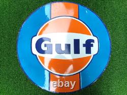 Plaque publicitaire émaillée Gulf double face de 30 pouces