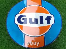 Plaque publicitaire émaillée Gulf double face de 30 pouces