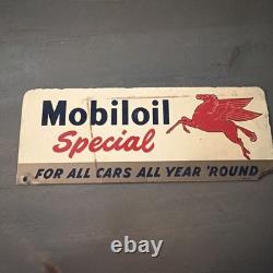 Plaque publicitaire en porcelaine double face Mobil Gas Mobiloil Special