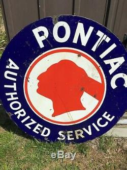 Porcelaine Double Face Vintage Pontiac Signe De Service Autorisé 42 Pouces