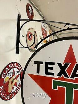 Porcelaine Texaco Texas Company With Mounting Bracket Sign 30 Double Face 2 Côté
