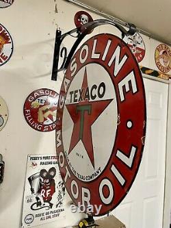 Porcelaine Texaco Texas Company With Mounting Bracket Sign 30 Double Face 2 Côté