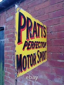 Pratts Signe D’émail Double Sided Flanged Signe Mural Pratts Motor Spirit Garage #1