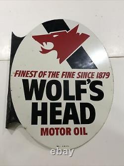 Publicité Vintage 1974 Wolf’s Head Oil Double Sided Flanged Sign 024-a-m 4-74