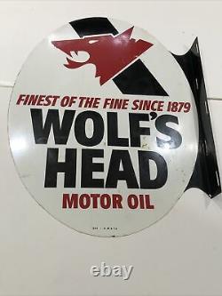 Publicité Vintage 1974 Wolf’s Head Oil Double Sided Flanged Sign 024-a-m 4-74