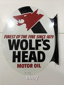 Publicité Vintage 1974 Wolf’s Head Oil Double Sided Flanged Sign 024-a-m 4-74