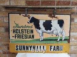 Purebred Holstein-friesian Cow Sign Double Côté Métal 36 X 24 Vieux Original
