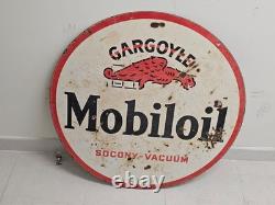 RARE ANCIEN SIGNE EN PORCELAINE VACUUM MOBILOIL GARGOUILLE SOCONY DOUBLE FACE ANNÉES 1940