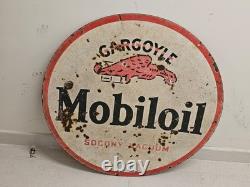 RARE ANCIEN SIGNE EN PORCELAINE VACUUM MOBILOIL GARGOUILLE SOCONY DOUBLE FACE ANNÉES 1940