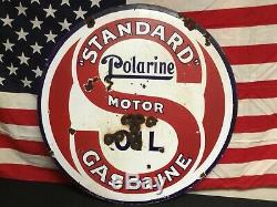 Rare! 1920 Standard Polarine Huile Moteur Essence Double Face Porcelaine Signe