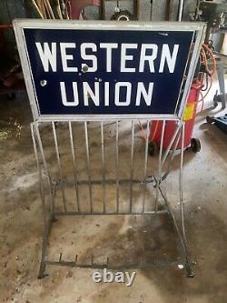 Rare! 1930-1940 Western Union Porcelain Double Sided Sign Bike Rack