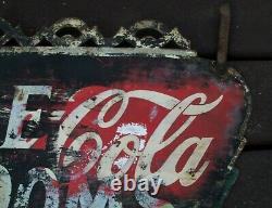 Rare 1937 Panneau De Suspension Pour Triangle À Double Face De Coca Cola