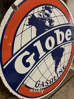 Rare 30 Globe Essence Double Côté Porcelaine Signe! Sinclair, Shell, Texaco
