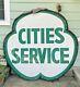 Rare 72 Porcelaine Double Sided Cities Service Shamrock Gas Sign Avec Cadre
