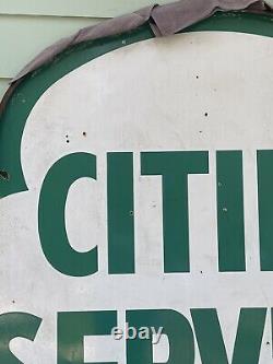 Rare 72 Porcelaine Double Sided Cities Service Shamrock Gas Sign Avec Cadre