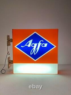 Rare Agfa Photo Shop Sign / Agfa Double Sided Plaque Des Années 1980 / Publicité Vintage