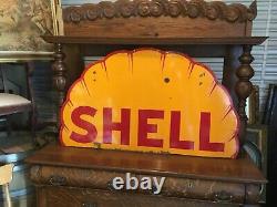 Rare. Années 1930 Essence Shell Clam Shell Porcelaine À Double Face Signe 48 Pouces