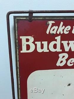 Rare Années 1930 Signe De Bière Budweiser Tin St Louis Mo Double Face Vintage Busch Old