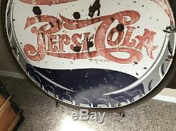 Rare Antique Pepsi Cola Double Dot Signe En Porcelaine Double Face 42 Pouces