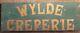 Rare Antique Wylde Creperie Wooden Double Sided Green & Gold Painted Trade Sign<br/>translation: Rare Antique Wylde Creperie Enseigne Commerciale En Bois à Double Face Peinte En Vert Et Or